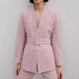 Zara pink gingham blazer XS (like new)
